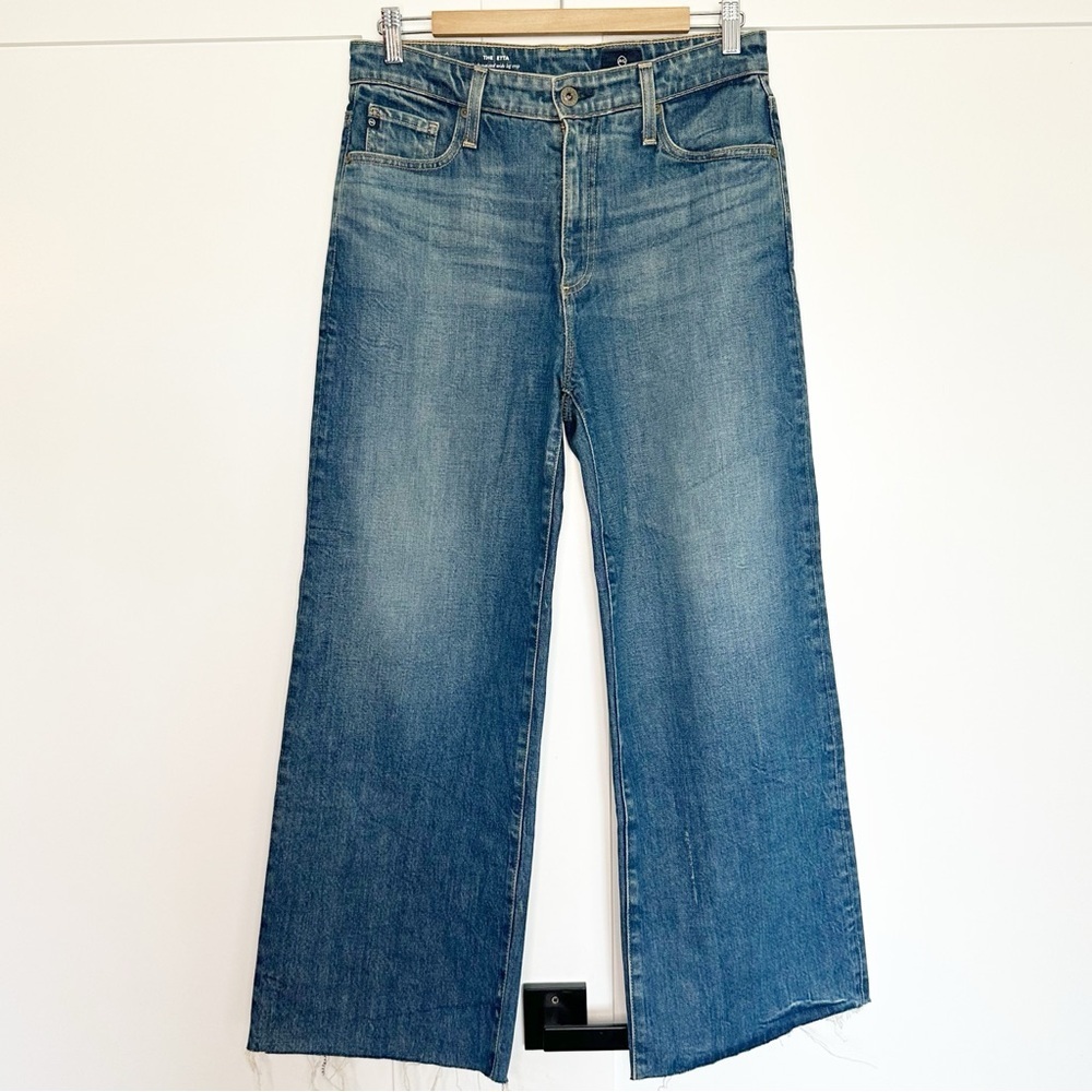 AG The Etta Wide Leg Crop Jeans 28 6 30 10 high waist rise raw hem stretch ankle